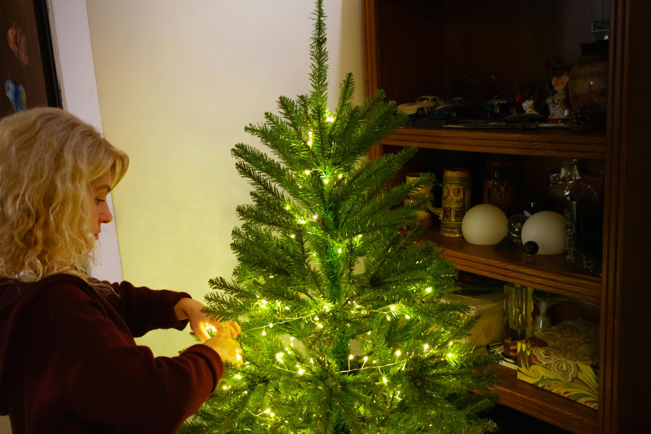 Close-up of a sleek steel door handle on a white door