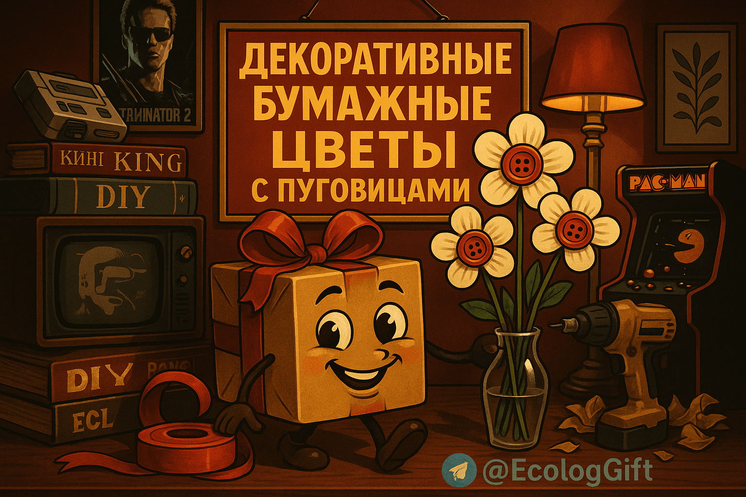 Простые декоративные цветы из бумаги и пуговиц своими руками