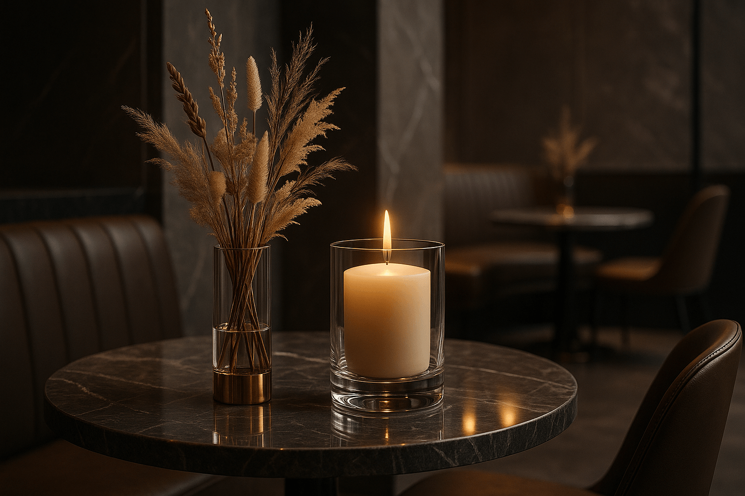 Декор кафе 2025: сухоцветы и свечи в интерьере