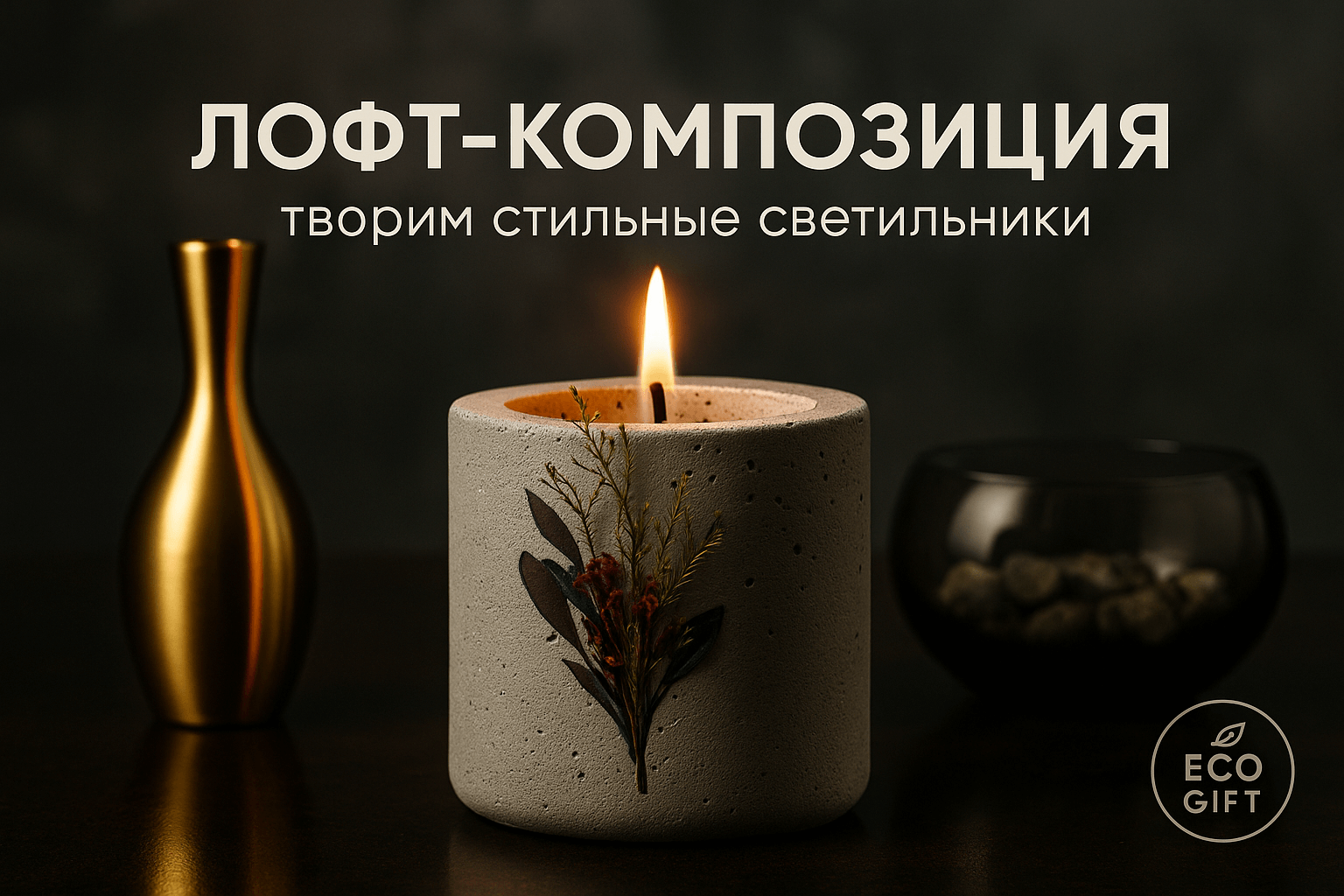 Лофт-композиция: как создать уникальную бетонную свечу с сухоцветами