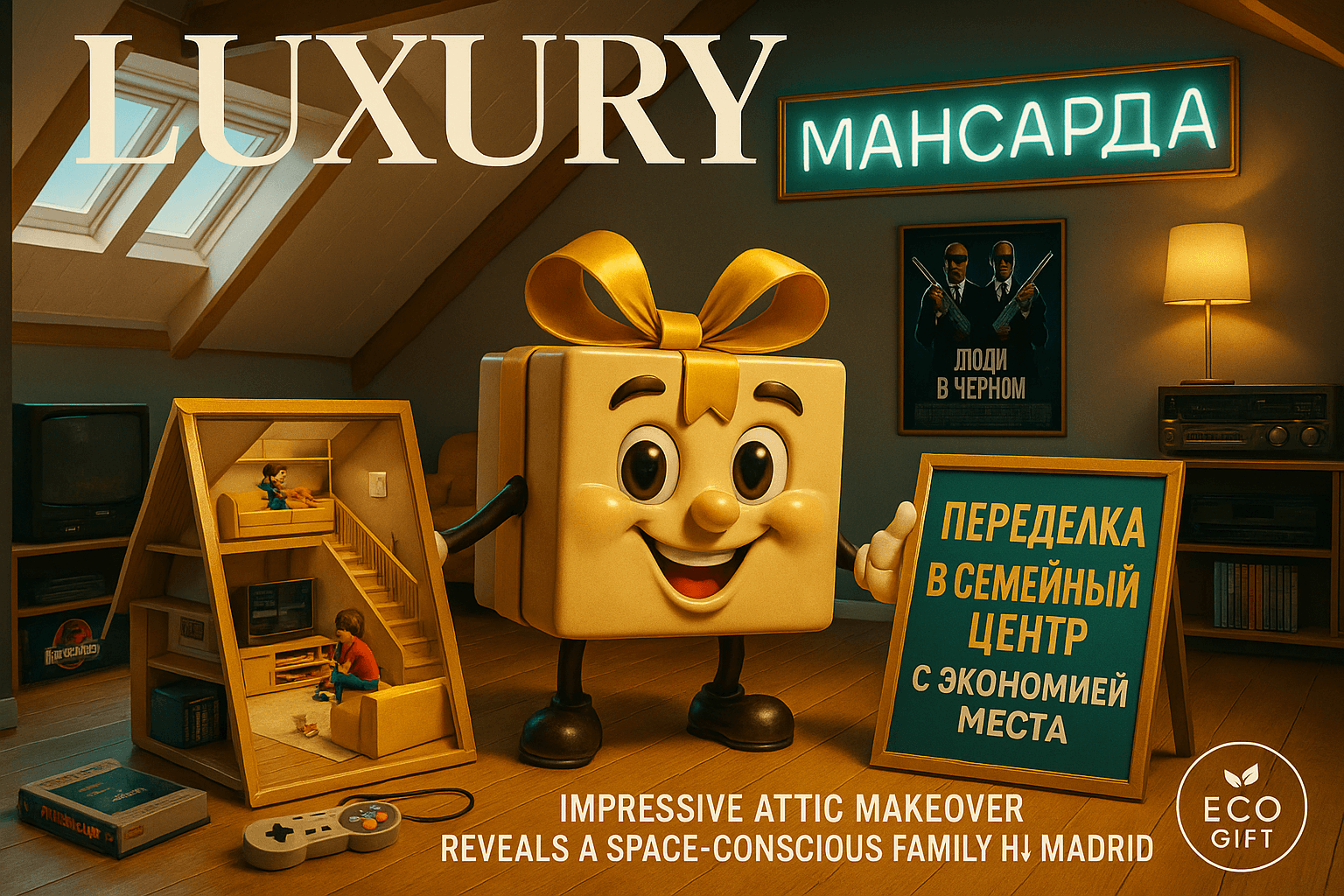 Мансарда: переделка в семейный центр с экономией места