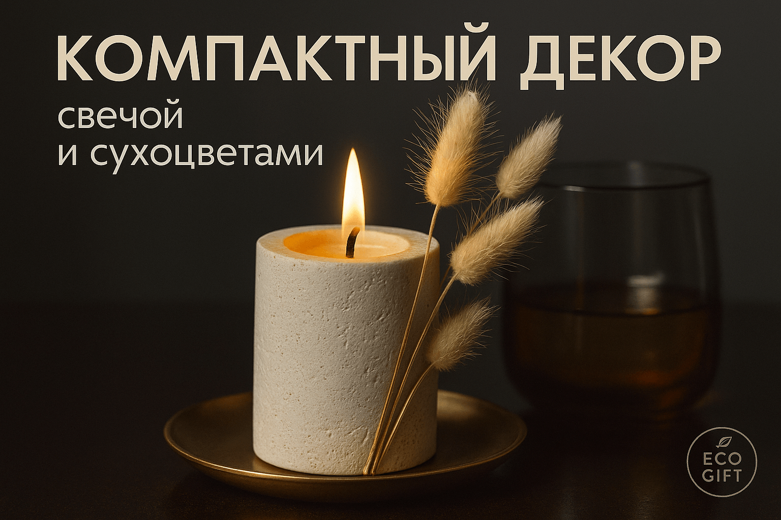 Мини-композиция: свеча и сухоцветы для маленьких помещений