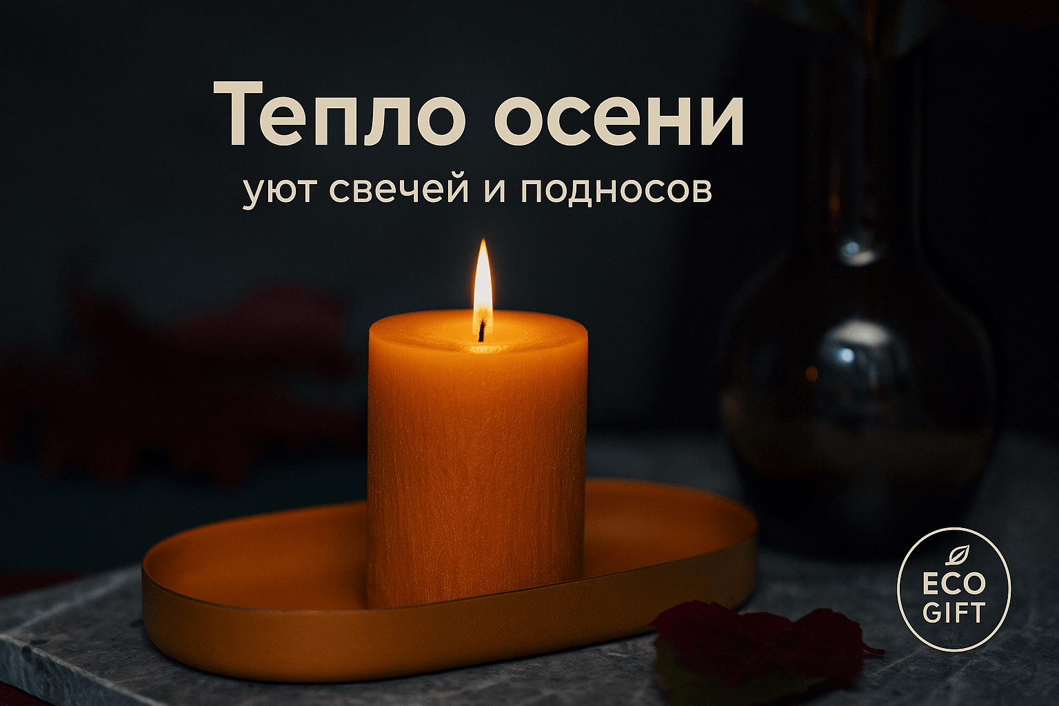 Осень: оранжевые свечи и горчичные подносы