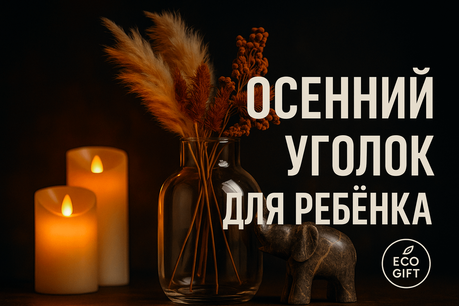 Осенний уголок для ребёнка с led-свечами и сухоцветами