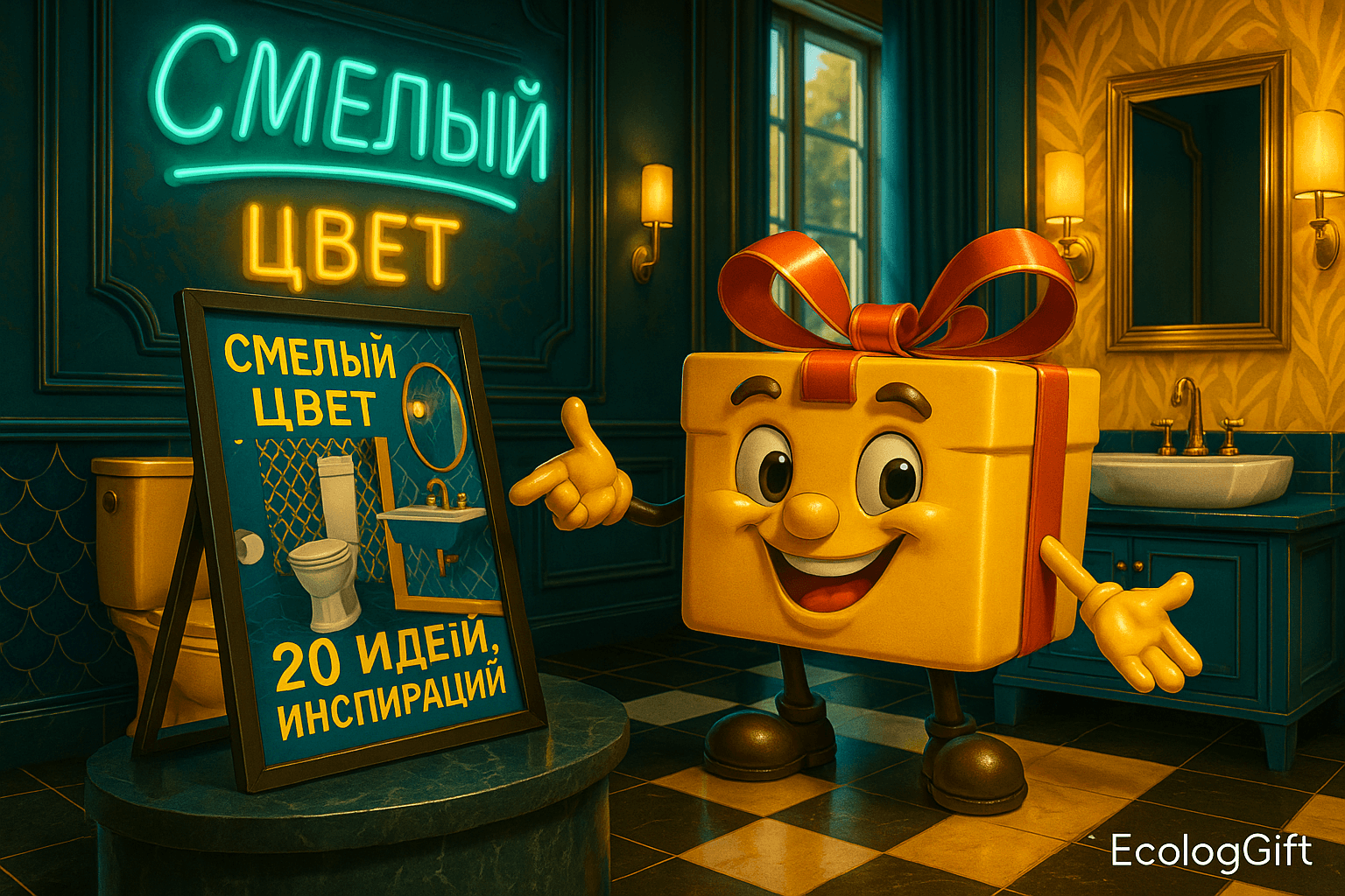 Как сделать яркие акценты в гостевом туалете