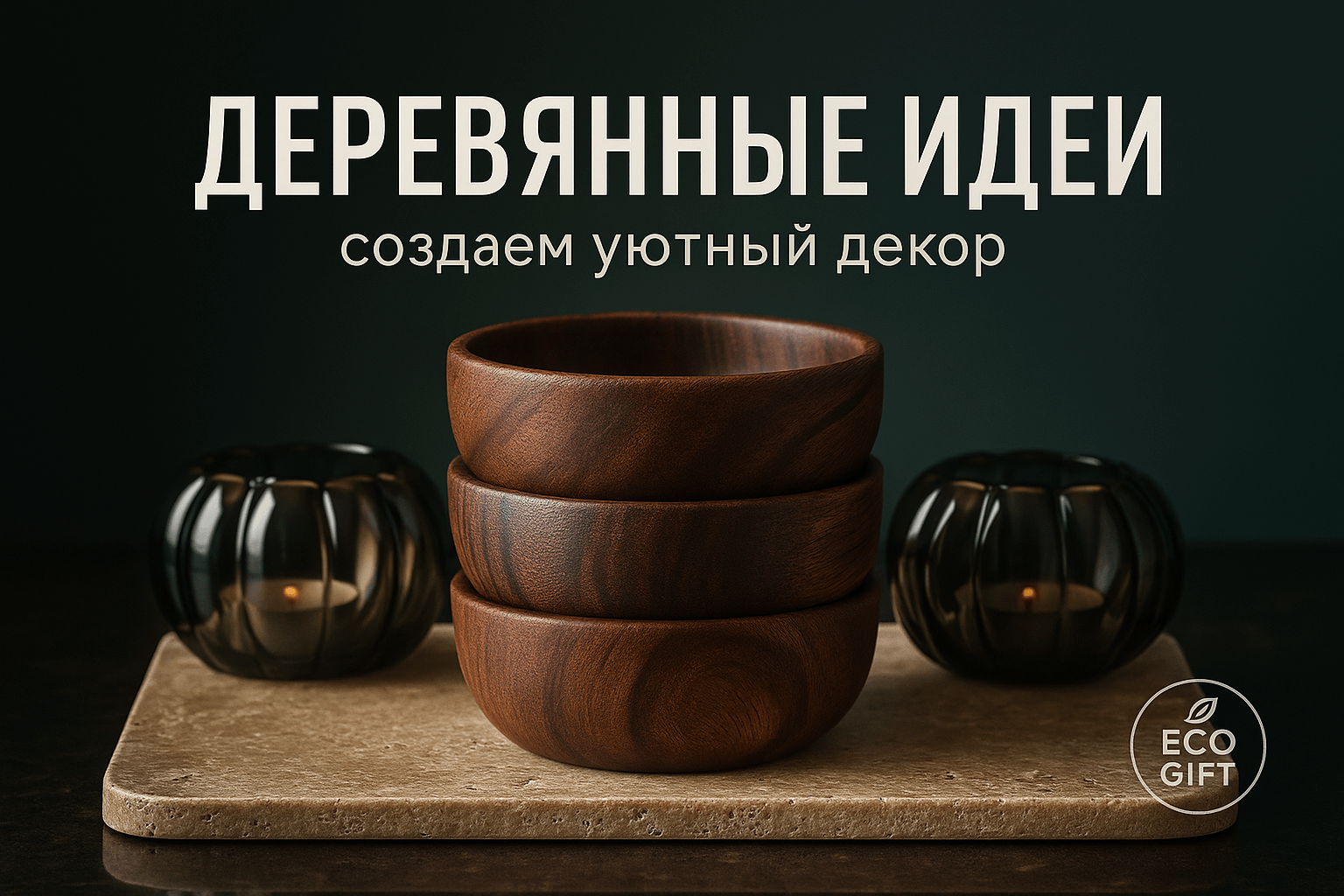 Деревянные стопки: осенний декор с тыквенными подсвечниками