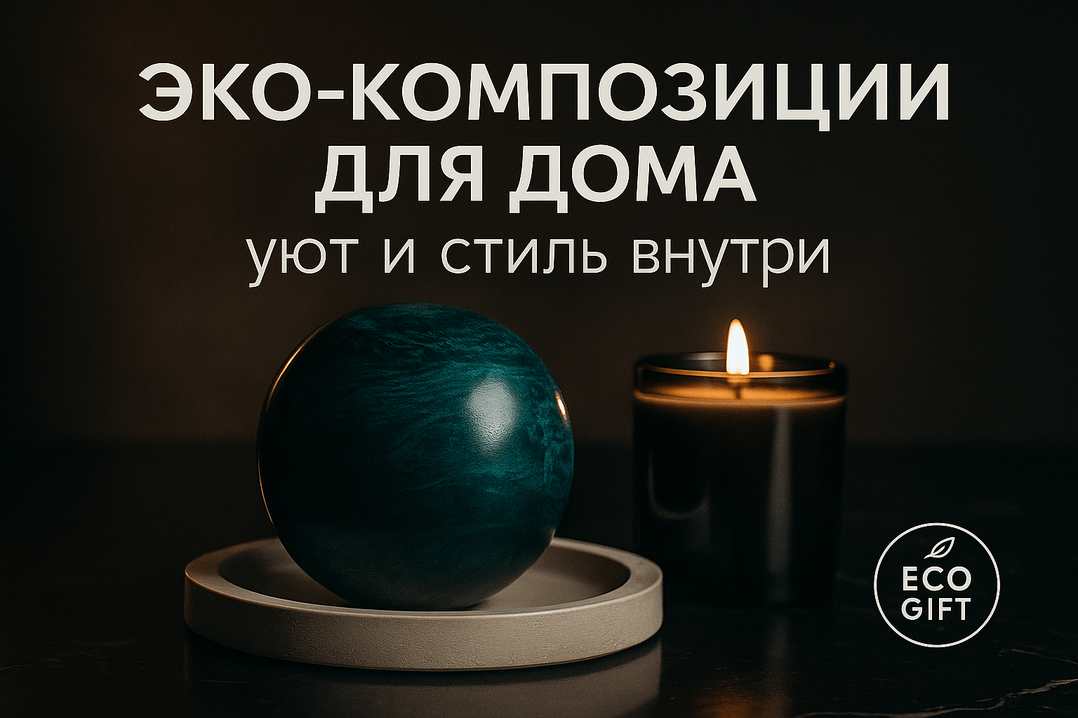 Эко-композиции для дома: белый поднос и рождественская свеча