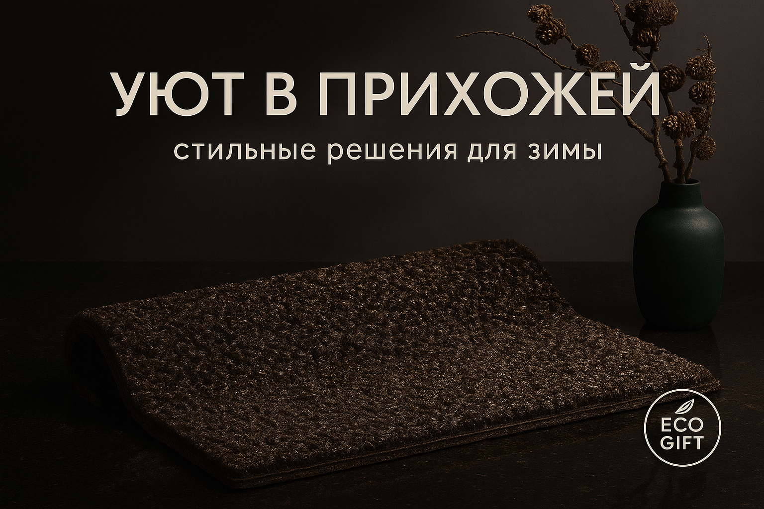 Мат для прихожей и керамическая ваза в зимнем стиле