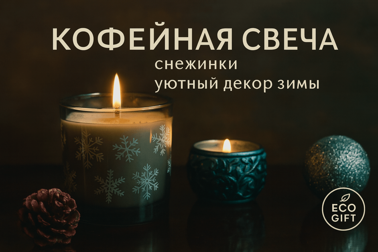 Кофейная свеча со снежинками: уютная пара на зиму