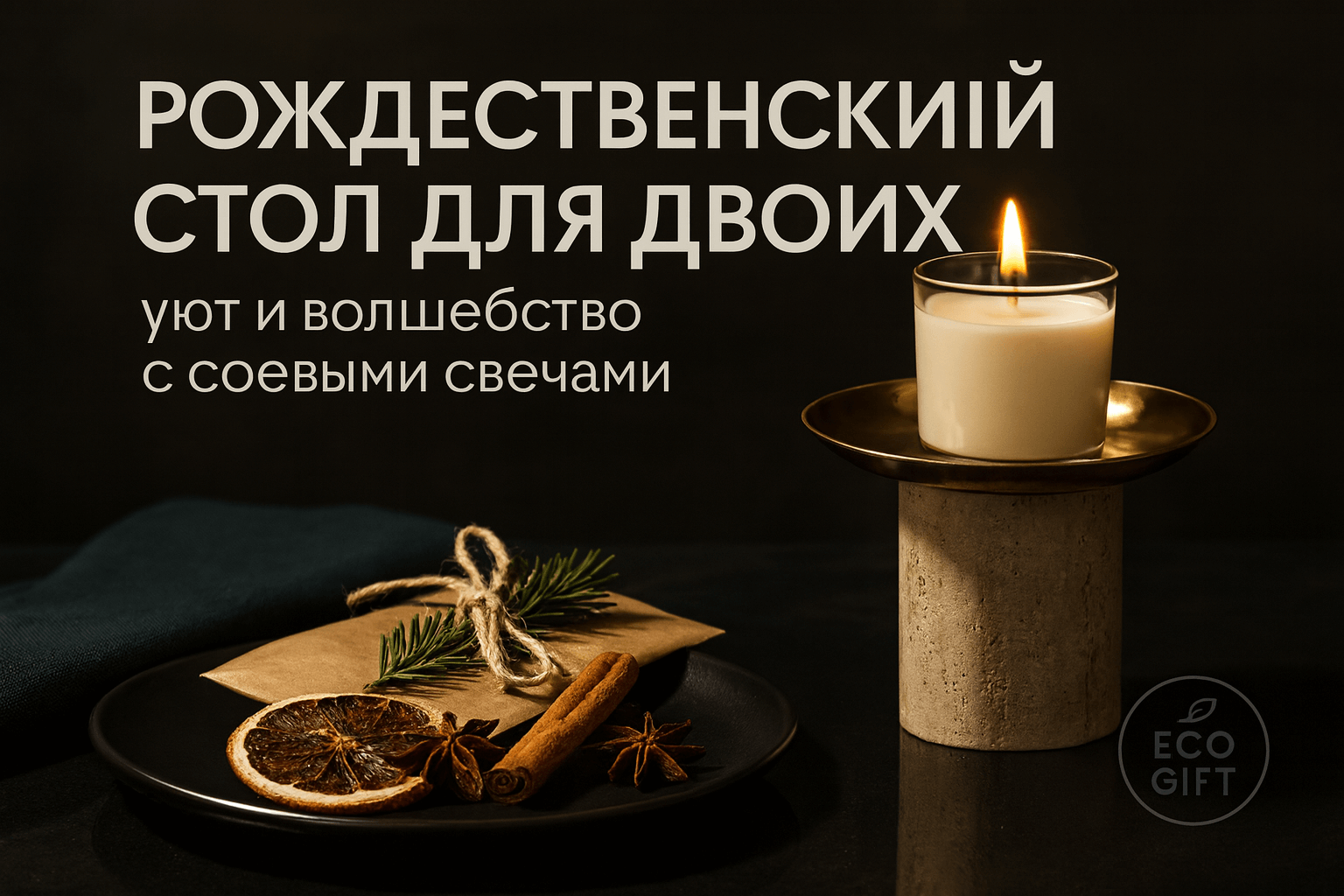 Рождественский стол на двоих: оформление с соевыми свечами